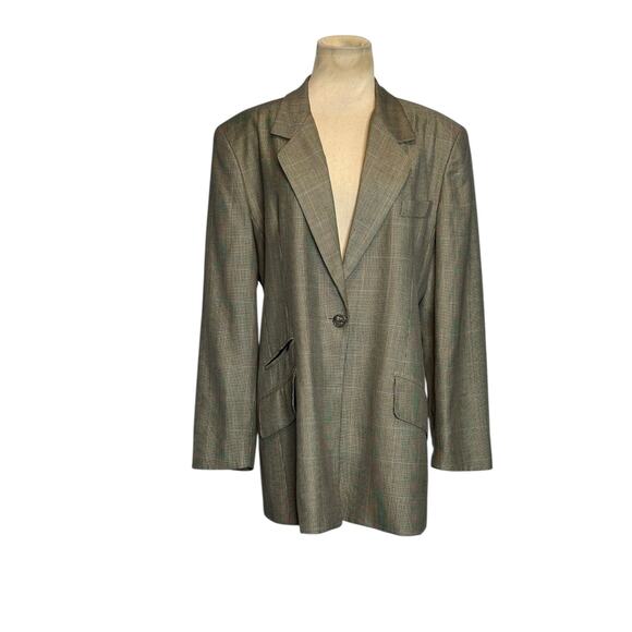Burberry Vintage Tan Grey Wool Silk Blazer size 14 - Picture 1 of 16